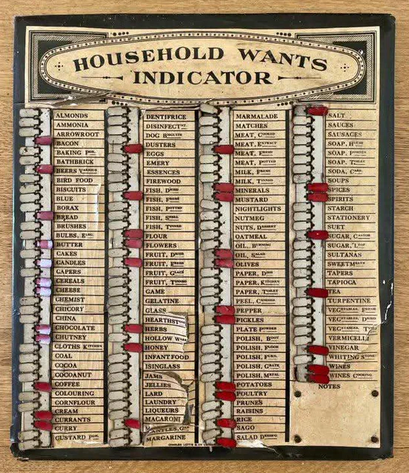 A Victorian household wants indicator board with sliders for kitchen staples