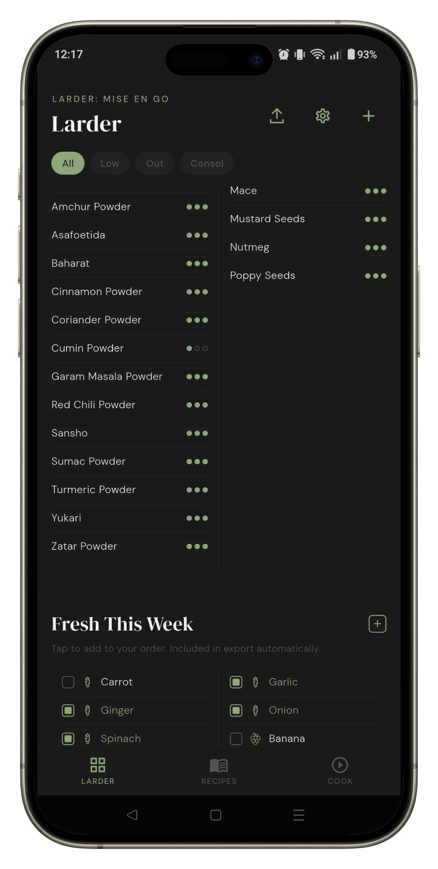 Larder app screen